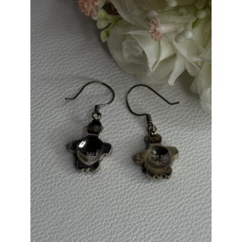 925 Sterling Silver Turtle Black Onyx Earrings Length 1.35 Inch