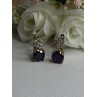925 Sterling Silver Purple Crystal & CZ Earrings Length 0.70 Inch