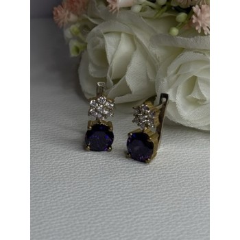 925 Sterling Silver Purple Crystal & CZ Earrings Length 0.70 Inch