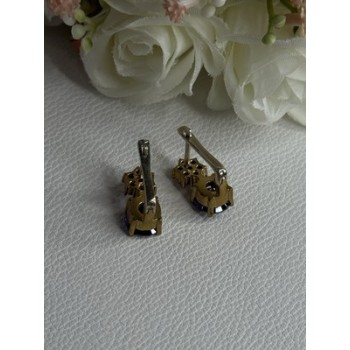 925 Sterling Silver Purple Crystal & CZ Earrings Length 0.70 Inch