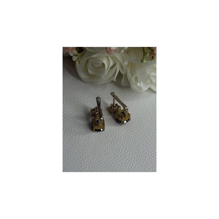 925 Sterling Silver Purple Crystal & CZ Earrings Length 0.70 Inch