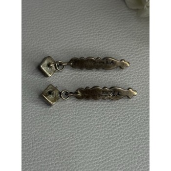 Vintage Jeneva J.a. 925 Sterling Silver Black Onyx Earrings Length 1.60 Inch