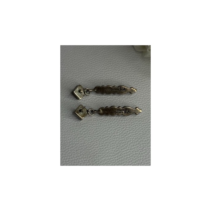 Vintage Jeneva J.a. 925 Sterling Silver Black Onyx Earrings Length 1.60 Inch