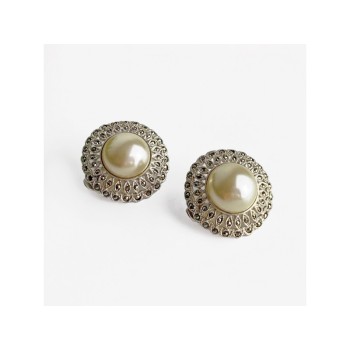 VINTAGE 925 STERLING SILVER PEARL & MARCASITES CLIP-ON EARRINGS