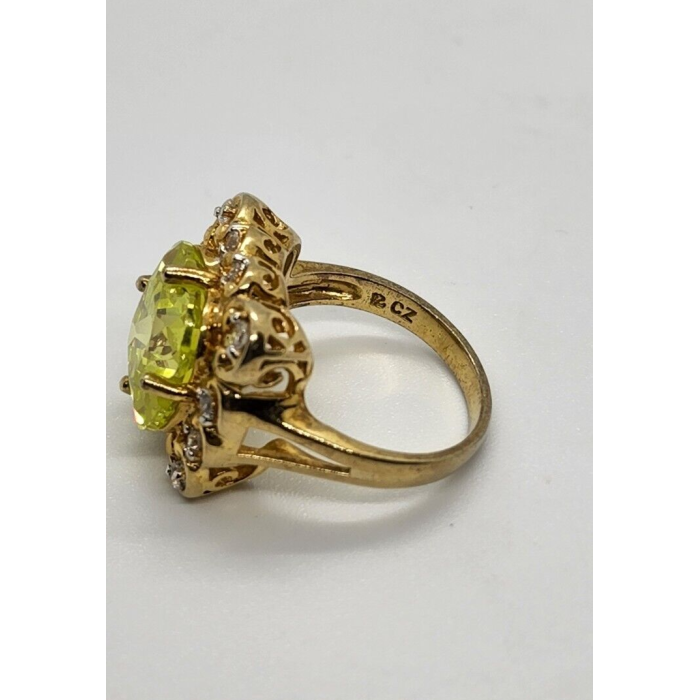 925 Sterling Silver Aquamarine & CZ Ring Size 8