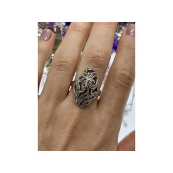 Vintage 925 Sterling Silver Marcasites Ring Size 10.25