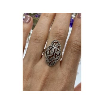 Vintage 925 Sterling Silver Marcasites Ring Size 10.25