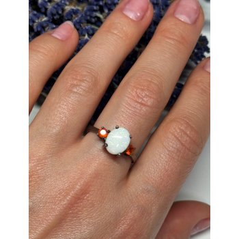 925 Sterling Silver Opal & Hessonite Ring Size 8