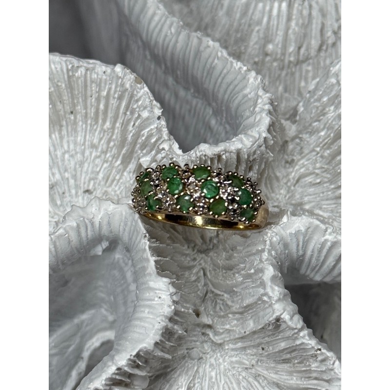 10K YELLOW GOLD RING EMERALD & DIAMOND SIZE 6