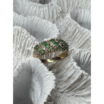 10K YELLOW GOLD RING EMERALD & DIAMOND SIZE 6