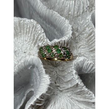 10K YELLOW GOLD RING EMERALD & DIAMOND SIZE 6