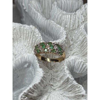 10K YELLOW GOLD RING EMERALD & DIAMOND SIZE 6