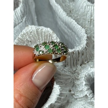 10K YELLOW GOLD RING EMERALD & DIAMOND SIZE 6