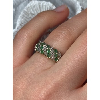 10K YELLOW GOLD RING EMERALD & DIAMOND SIZE 6