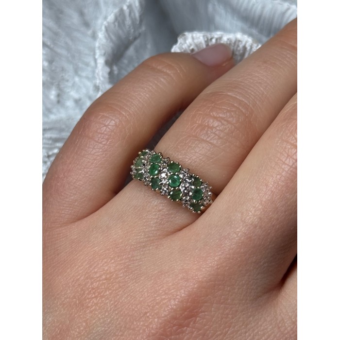 10K YELLOW GOLD RING EMERALD & DIAMOND SIZE 6