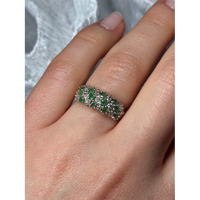 10K YELLOW GOLD RING EMERALD & DIAMOND SIZE 6