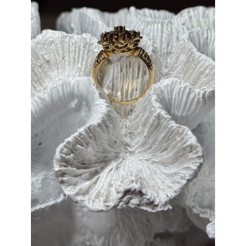 14K YELLOW GOLD RING GARNET FLOWER SIZE 5