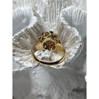 14K YELLOW GOLD RING GARNET FLOWER SIZE 5
