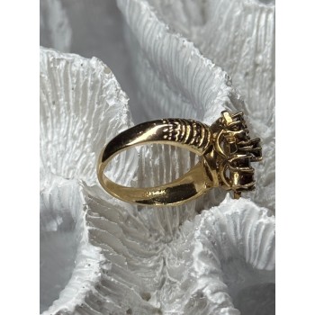 14K YELLOW GOLD RING GARNET FLOWER SIZE 5