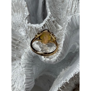 14K YELLOW GOLD AMBER ELEGANT RING SIZE 5