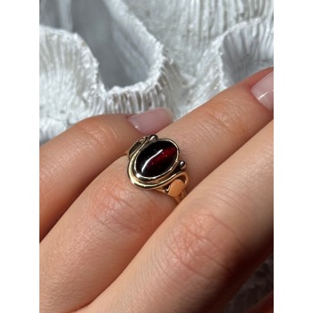 14K YELLOW GOLD AMBER ELEGANT RING SIZE 5