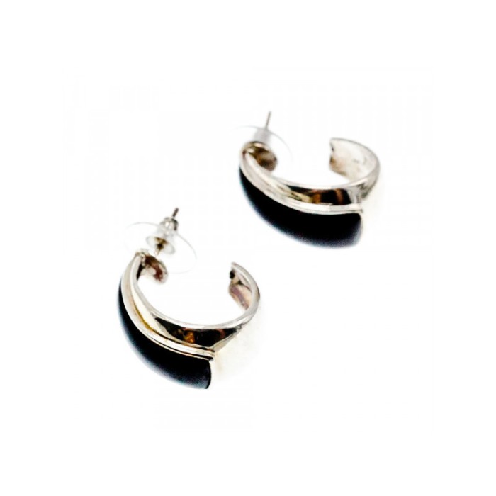 925 Sterling Silver Black Nephrite Stud Earrings