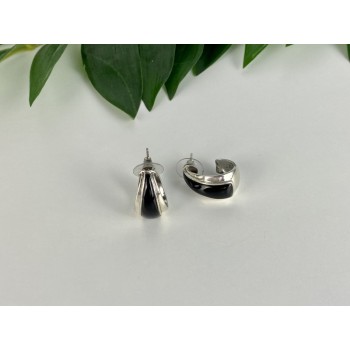 925 Sterling Silver Black Nephrite Stud Earrings