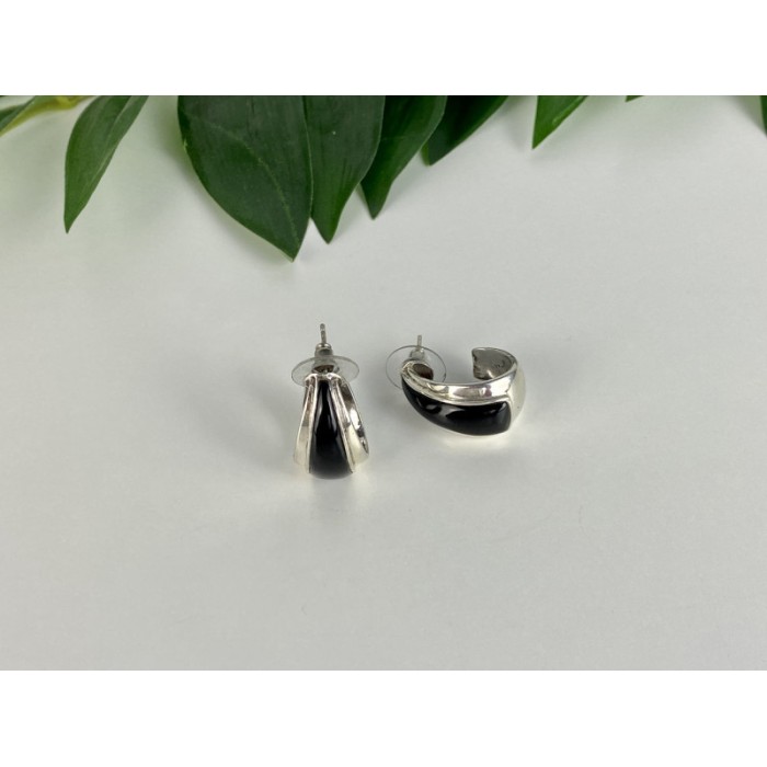 925 Sterling Silver Black Nephrite Stud Earrings