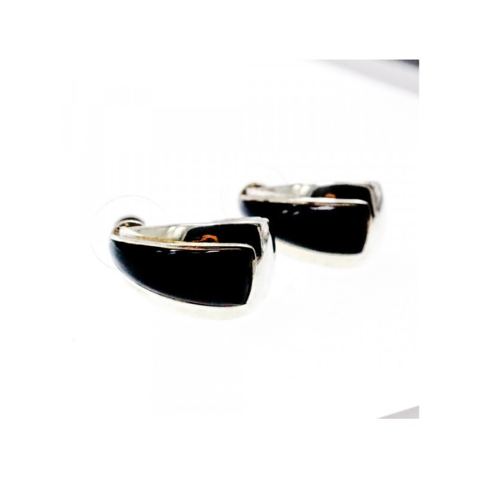 925 Sterling Silver Black Nephrite Stud Earrings