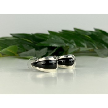 925 Sterling Silver Black Nephrite Stud Earrings
