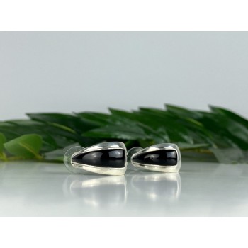 925 Sterling Silver Black Nephrite Stud Earrings