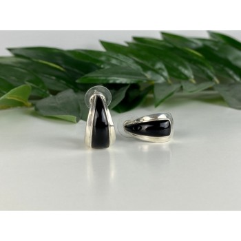 925 Sterling Silver Black Nephrite Stud Earrings