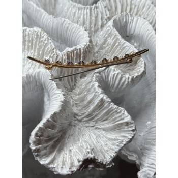 10K YELLOW GOLD SAPPHIRE & PEARLS BROOCH LENGTH 2 INCH