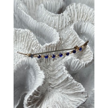 10K YELLOW GOLD SAPPHIRE & PEARLS BROOCH LENGTH 2 INCH