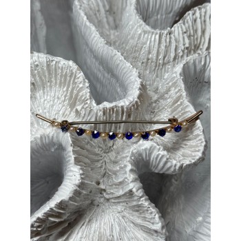 10K YELLOW GOLD SAPPHIRE & PEARLS BROOCH LENGTH 2 INCH
