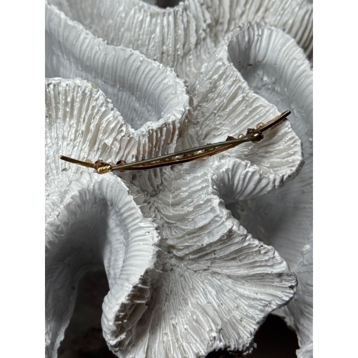 10K YELLOW GOLD SAPPHIRE & PEARLS BROOCH LENGTH 2 INCH