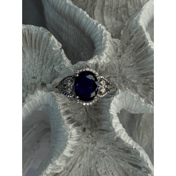 925 Sterling Silver Sapphire & Diamonds Ring Size 9