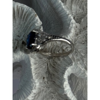 925 Sterling Silver Sapphire & Diamonds Ring Size 9