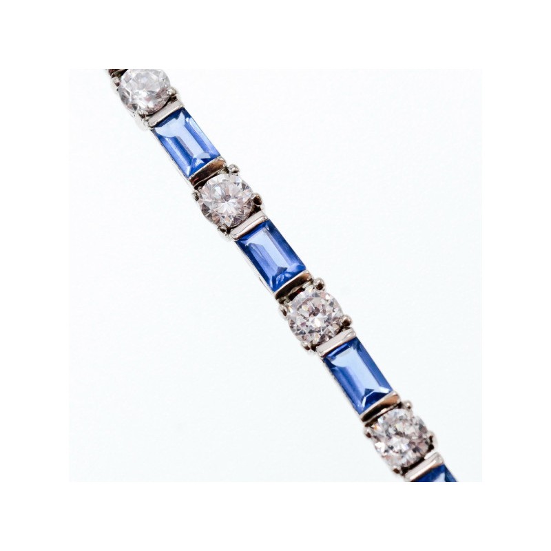 925 STERLING SILVER BLUE & WHITE CZ BRACELET SIZE 7 IN