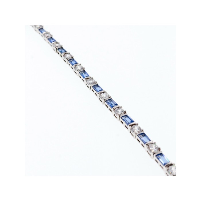 925 STERLING SILVER BLUE & WHITE CZ BRACELET SIZE 7 IN