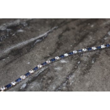 925 STERLING SILVER BLUE & WHITE CZ BRACELET SIZE 7 IN