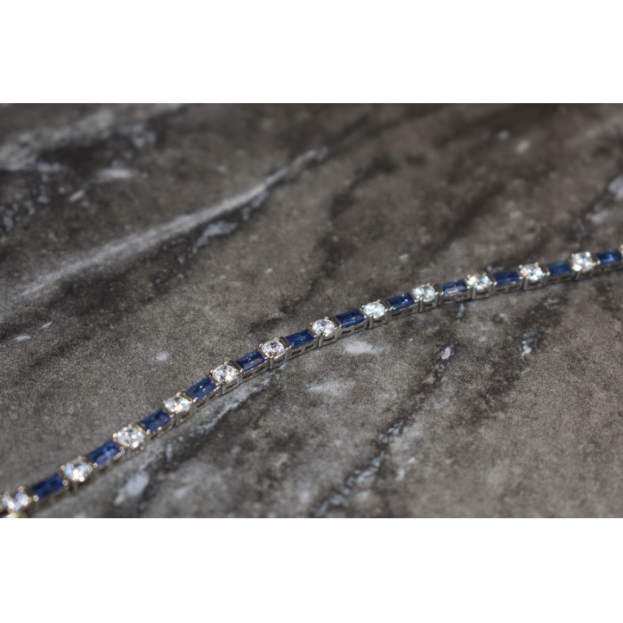 925 STERLING SILVER BLUE & WHITE CZ BRACELET SIZE 7 IN