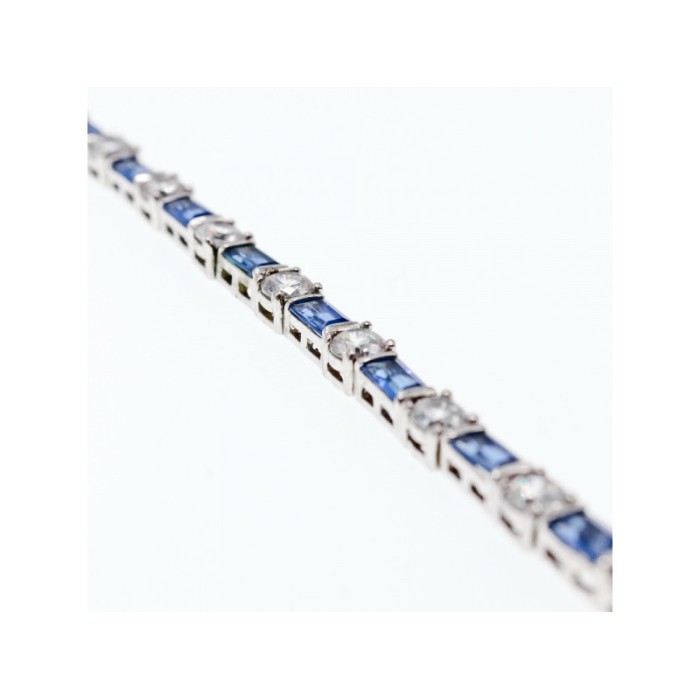 925 STERLING SILVER BLUE & WHITE CZ BRACELET SIZE 7 IN