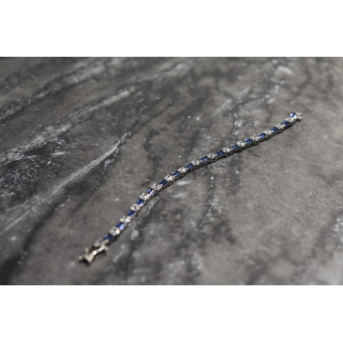 925 STERLING SILVER BLUE & WHITE CZ BRACELET SIZE 7 IN