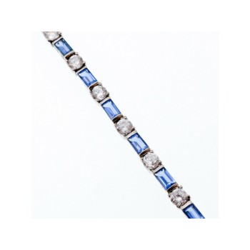 925 STERLING SILVER BLUE & WHITE CZ BRACELET SIZE 7 IN