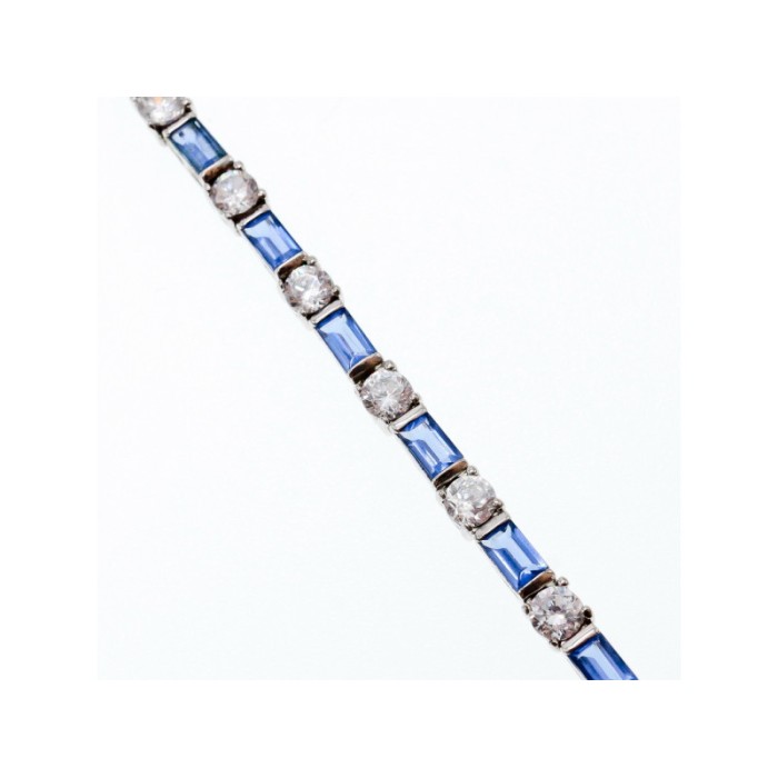 925 STERLING SILVER BLUE & WHITE CZ BRACELET SIZE 7 IN
