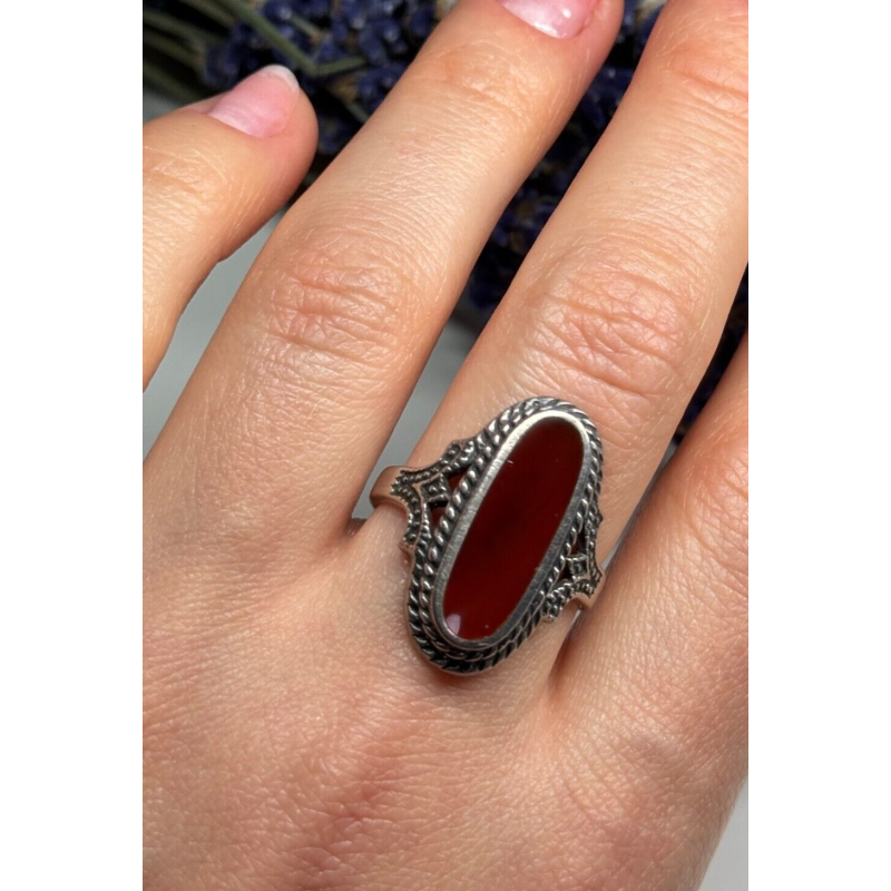 925 Sterling Silver Amber Ring Size 8