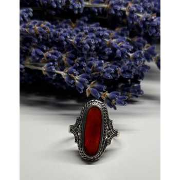 925 Sterling Silver Amber Ring Size 8