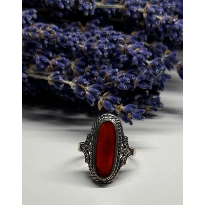 925 Sterling Silver Amber Ring Size 8