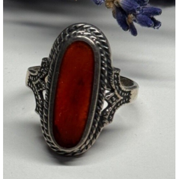 925 Sterling Silver Amber Ring Size 8